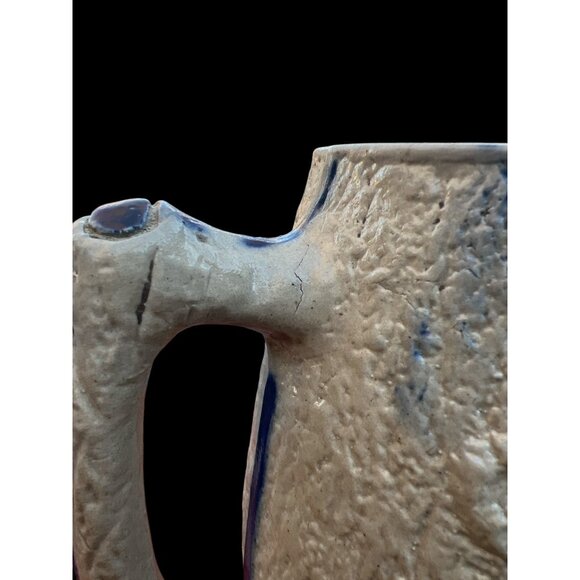 Antique Blue & White Relief Pitcher With Floral & Woman Design - Picture 6 of 10